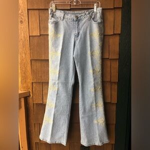 Vintage MetroStyle Size 8 w/DARTS 31” Waist Gold Embroidered Flare Y2K Jeans